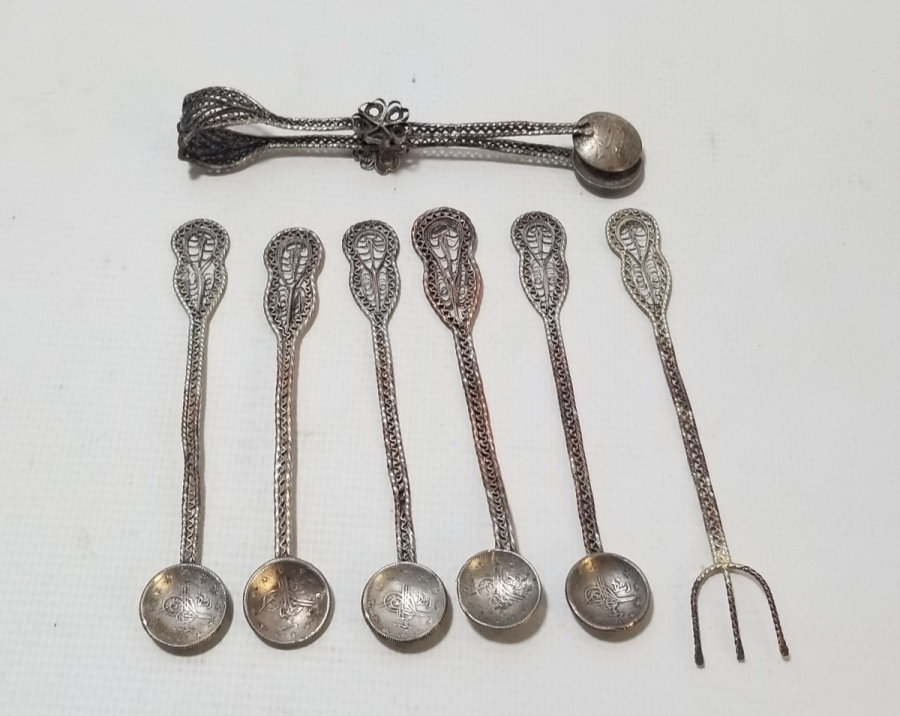 UÇLARINDA OSMANLI PARASI BULUNAN OSMANLI DÖNEMİ GÜMÜŞ ÇAY KAŞIĞI TAKIMI