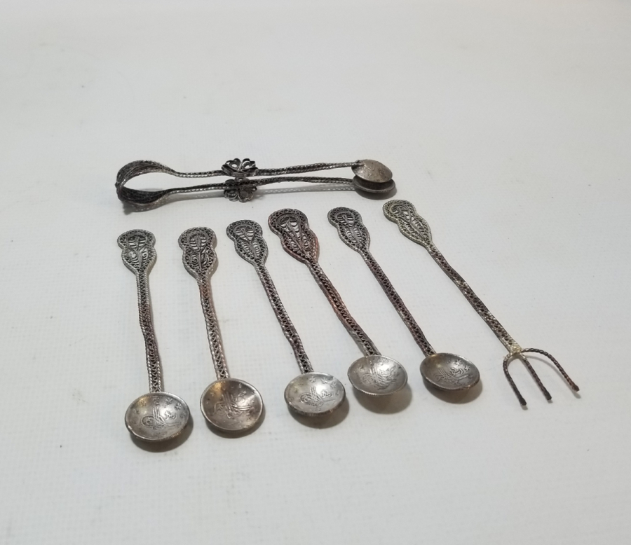 UÇLARINDA OSMANLI PARASI BULUNAN OSMANLI DÖNEMİ GÜMÜŞ ÇAY KAŞIĞI TAKIMI