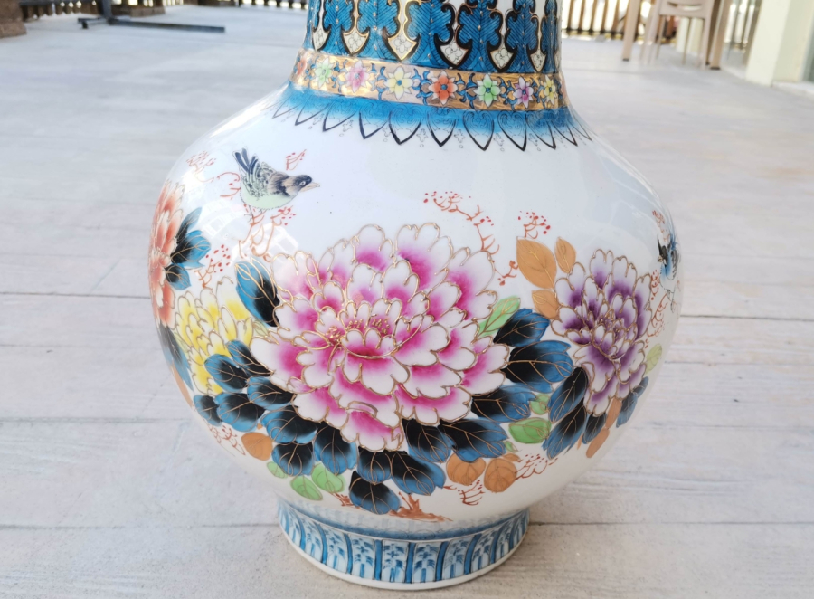 EL BOYAMA BÜYÜK BOY ANTİKA PORSELEN VAZO