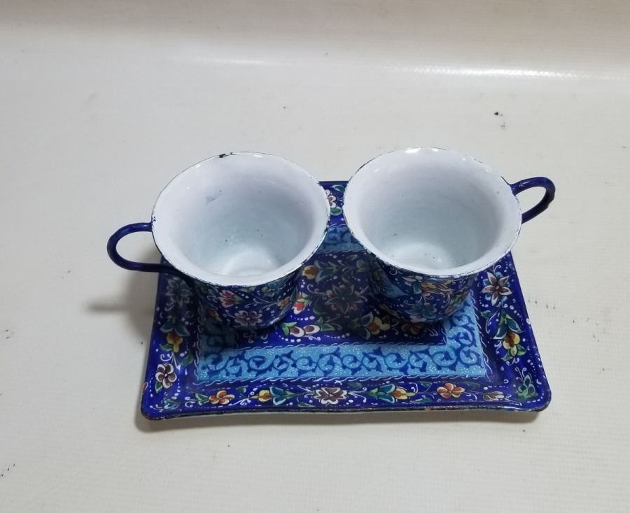 ALTI USTA DAMGALI OSMANLI DÖNEMİ MİNE İŞÇİLİKLİ ÇİFT KAHVE FİNCANI