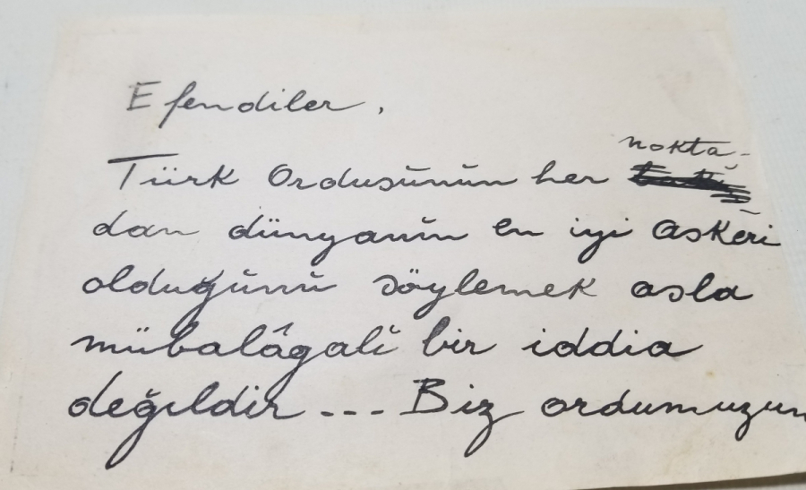 ATATÜRK'ÜN KENDİ EL YAZISIYLA YAZDIĞI BASKI ÇOĞALTMA HATIRA YAZI