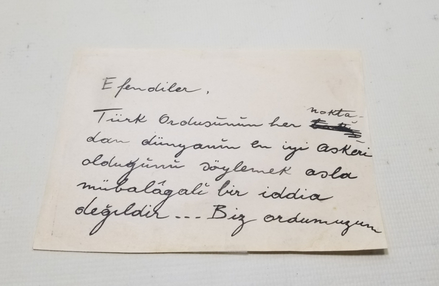 ATATÜRK'ÜN KENDİ EL YAZISIYLA YAZDIĞI BASKI ÇOĞALTMA HATIRA YAZI