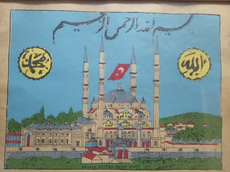 EDİRNE SELİMİYE CAMİ GÖRSELLİ ORİJİNAL ÇERÇEVESİNDE ANTİKA PANO
