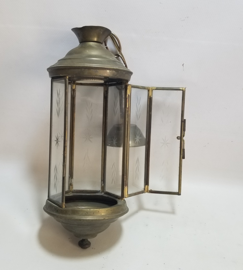 OSMANLI DÖNEMİ LAMBAYA DÖNÜŞTÜRÜLMÜŞ KRİSTAL CAMLI ANTİKA EL MUMLUĞU