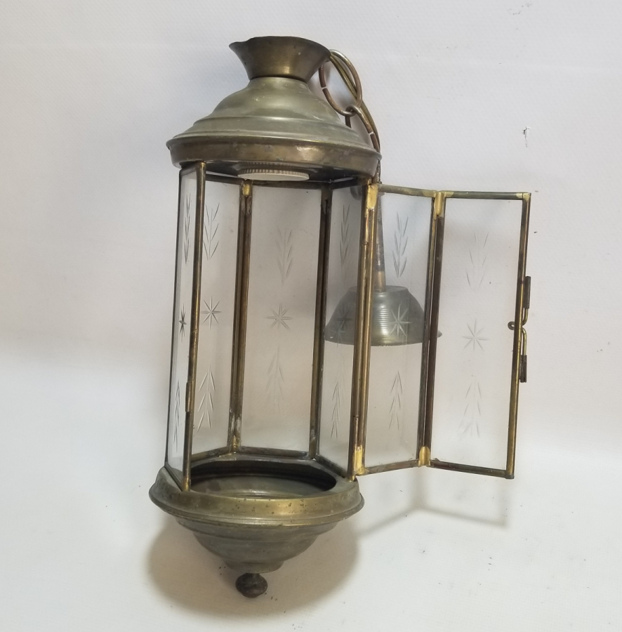 OSMANLI DÖNEMİ LAMBAYA DÖNÜŞTÜRÜLMÜŞ KRİSTAL CAMLI ANTİKA EL MUMLUĞU