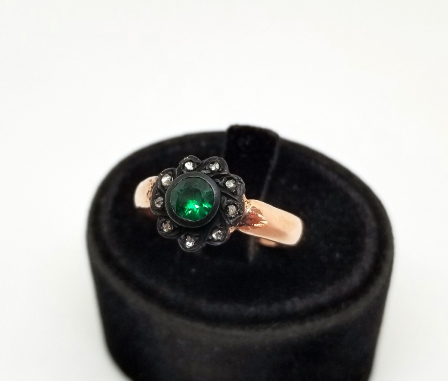 GÜL MODELLİ SİTRİN VE ELMAS TAŞLI YÜZÜK