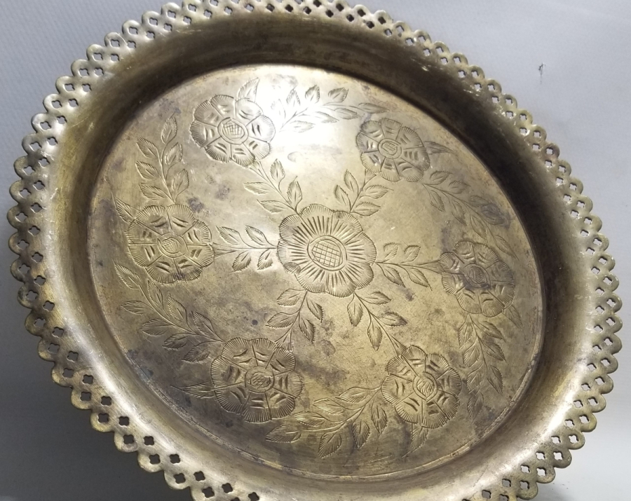 ÜZERİ KALEM İŞÇİLİKLİ ANTİKA KAHVE TEPSİSİ