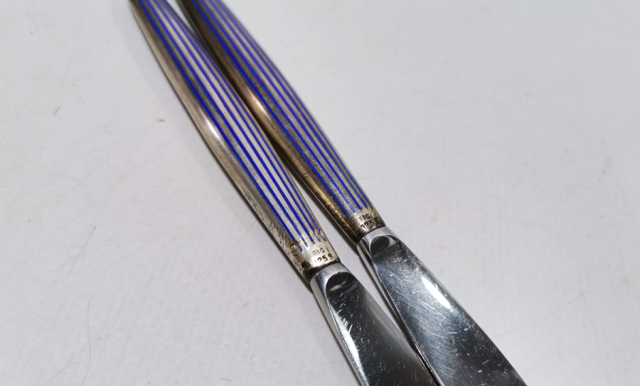 TUTMACI MİNE İŞÇİLİKLİ ANTİKA GÜMÜŞ İKİ ADET BALIK BIÇAĞI