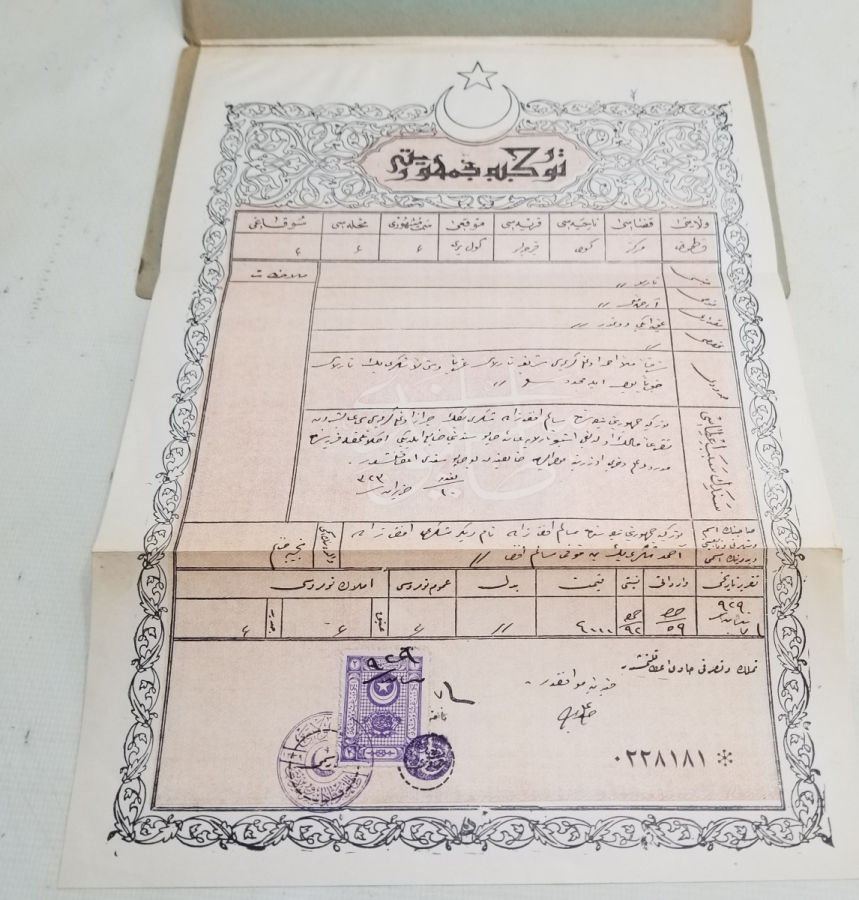 ORİJİNAL KABINDA OSMANLICA YAZILI CUMHURİYET BAŞLARI NADİR TAPU