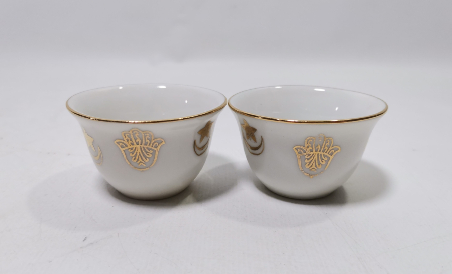 2 ADET ÜZERİ ALTIN VARAKLI ANTİKA ZARF FİNCANI