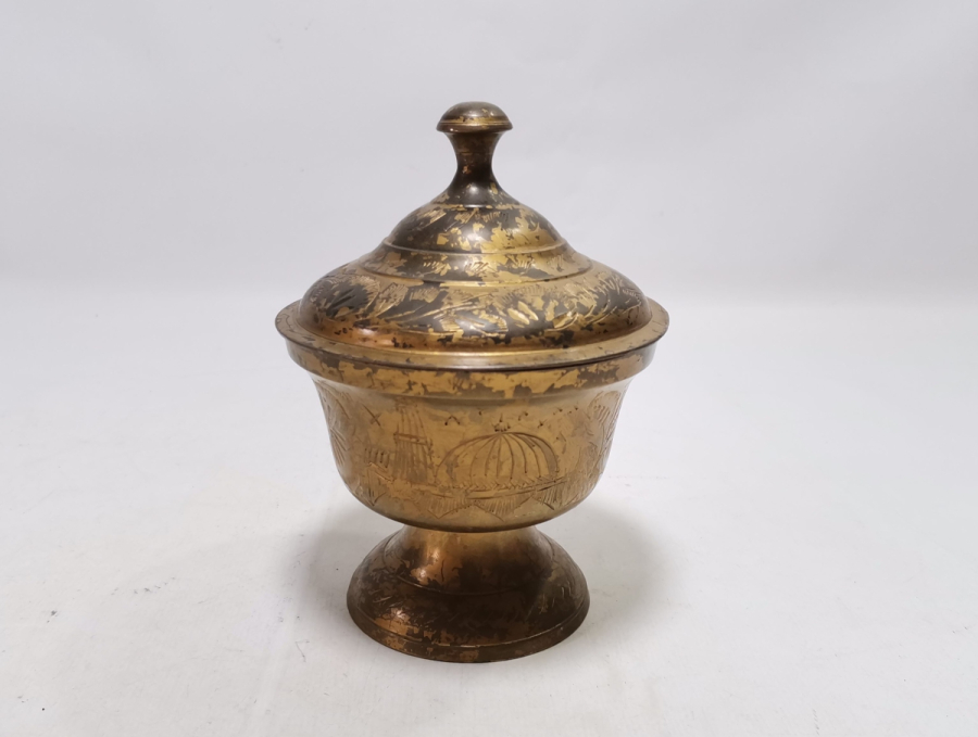 ÜZERİ KALEM İŞÇİLİKLİ HAC HATIRASI ANTİKA PİRİNÇ ŞEKERLİK