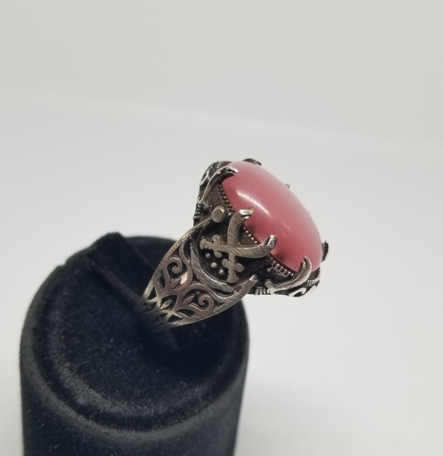 SEDEF TAŞLI KABARTMA İŞÇİLİKLİ GÜMÜŞ YÜZÜK