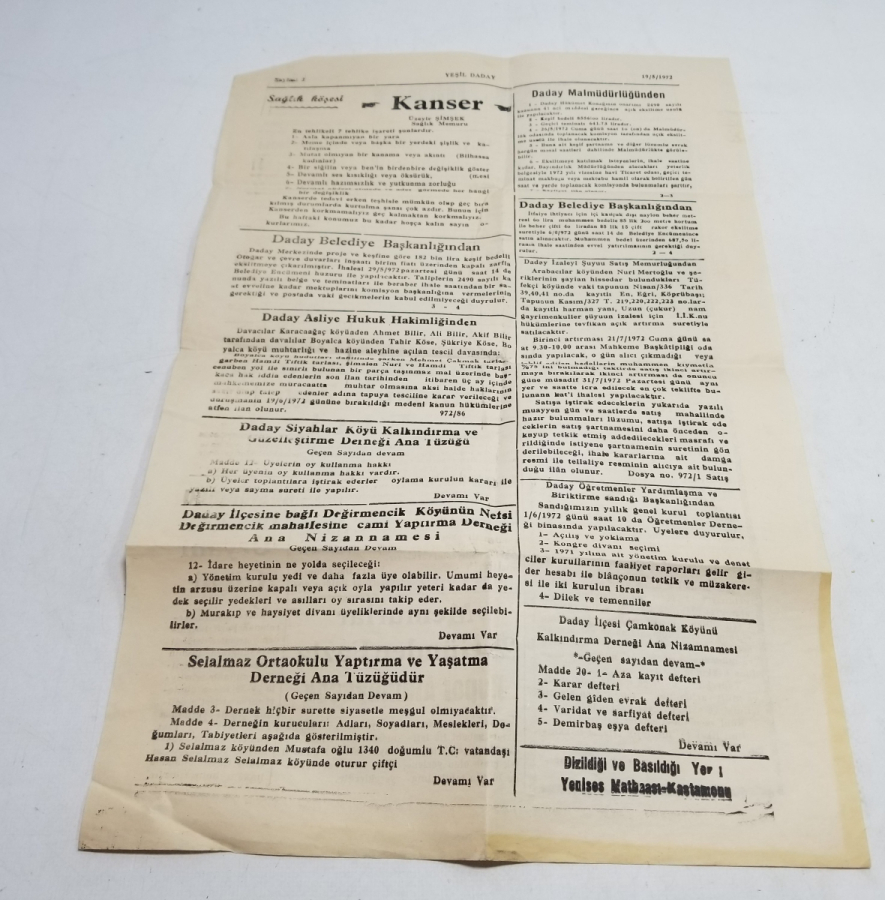 1972 TARİHLİ YEŞİL DADAY GAZETESİ