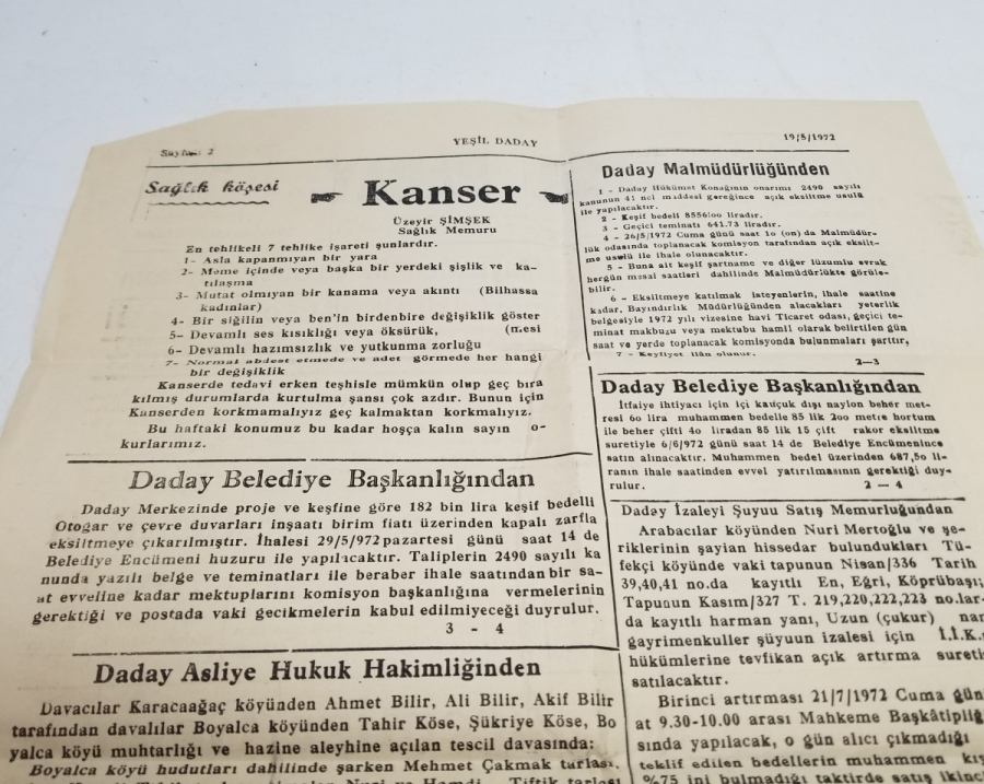 1972 TARİHLİ YEŞİL DADAY GAZETESİ