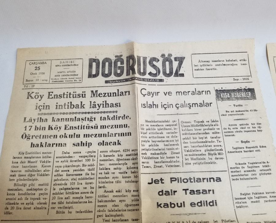 DOĞRUSÖZ İSİMLİ 2 ADET ANTİKA GAZETE