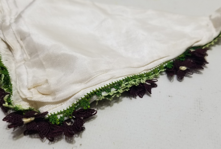 İĞNE OYA İŞÇİLİKLİ KULLANILMAMIŞ OSMANLI DÖNEMİ OYALI İPEK KREP