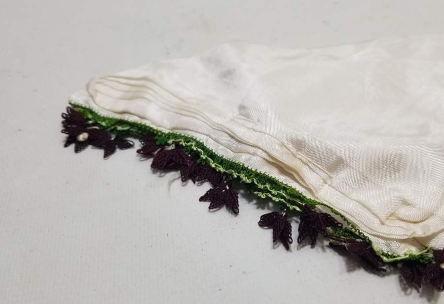 İĞNE OYA İŞÇİLİKLİ KULLANILMAMIŞ OSMANLI DÖNEMİ OYALI İPEK KREP