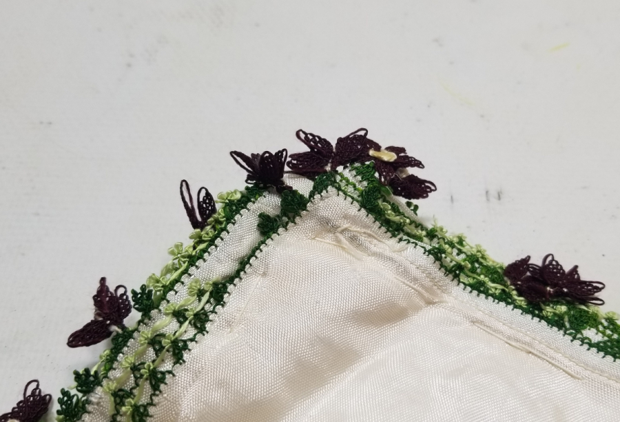 İĞNE OYA İŞÇİLİKLİ KULLANILMAMIŞ OSMANLI DÖNEMİ OYALI İPEK KREP