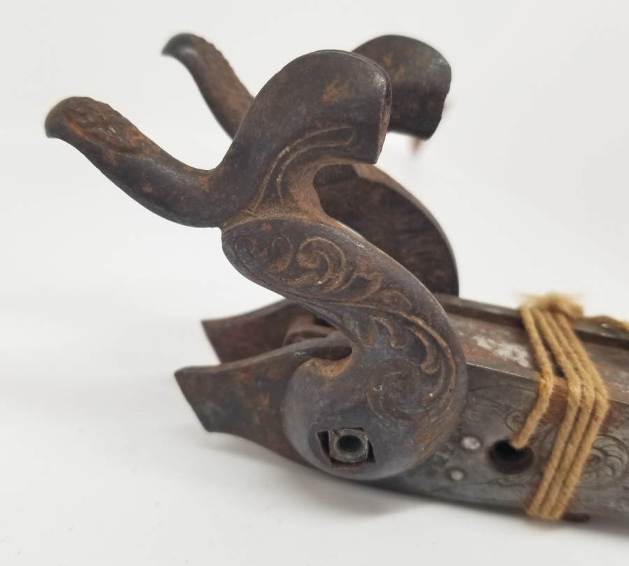 OSMANLI DÖNEMİ RUM USTA DAMGALI VE SMYRNE YAZILI ÇİFT DOLMA TÜFEK HOROZU - MEKANİZMASI