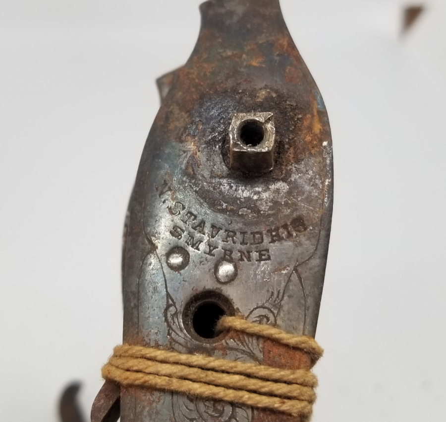 OSMANLI DÖNEMİ RUM USTA DAMGALI VE SMYRNE YAZILI ÇİFT DOLMA TÜFEK HOROZU - MEKANİZMASI