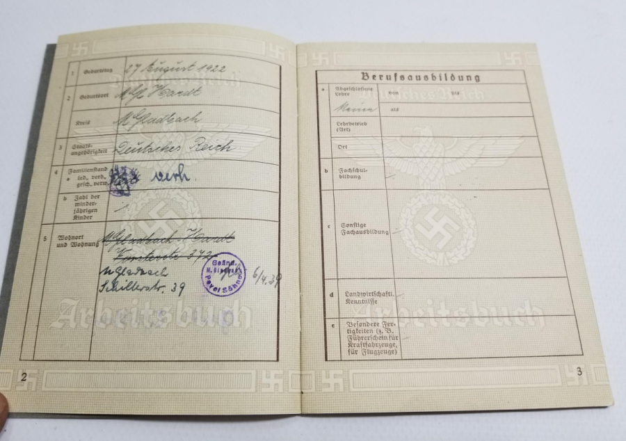 2. DÜNYA SAVAŞI DÖNEMİ NADİR NAZİ ÇALIŞMA KARTI