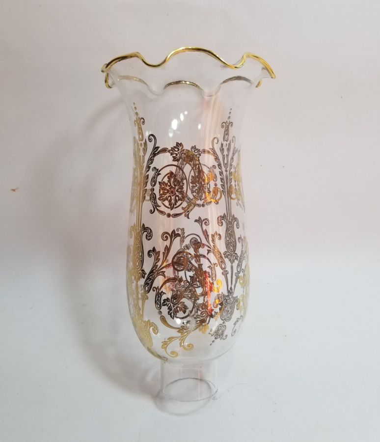 ÜZERİ ALTIN VARAKLI ANTİKA GAZ LAMBASI CAMI