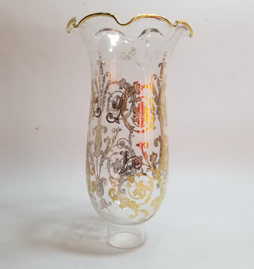 ÜZERİ ALTIN VARAKLI ANTİKA GAZ LAMBASI CAMI