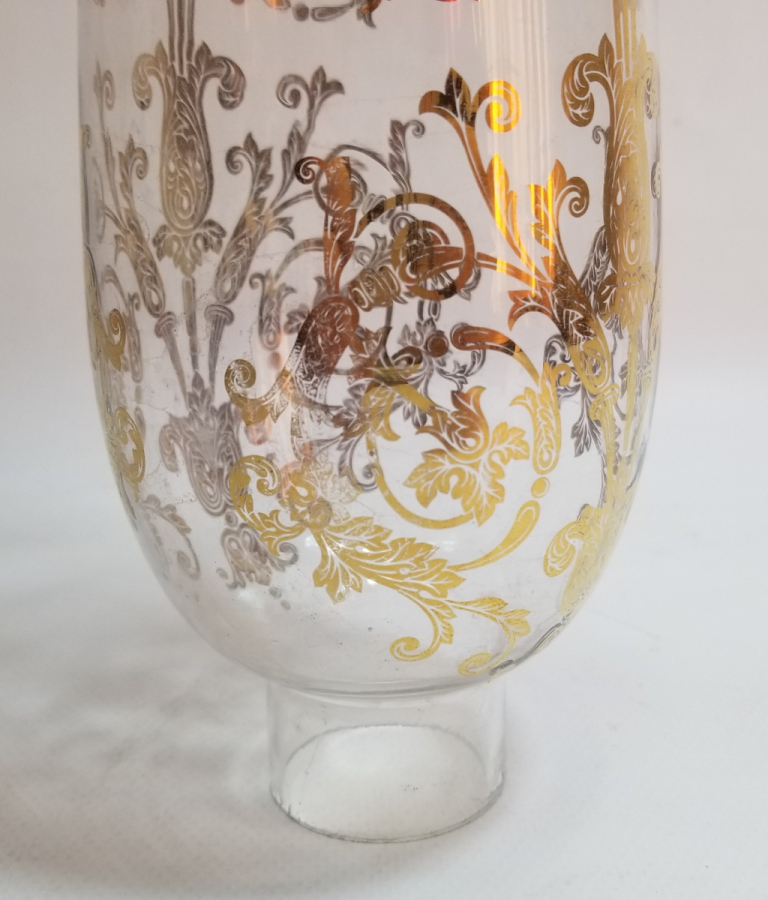 ÜZERİ ALTIN VARAKLI ANTİKA GAZ LAMBASI CAMI