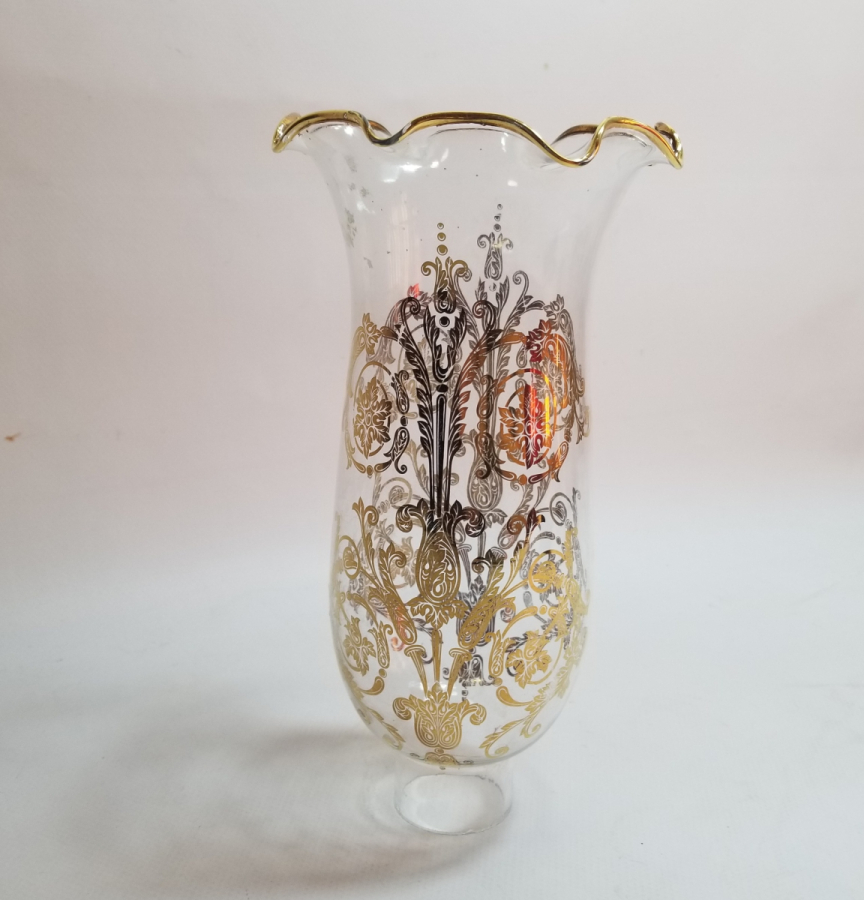 ÜZERİ ALTIN VARAKLI ANTİKA GAZ LAMBASI CAMI