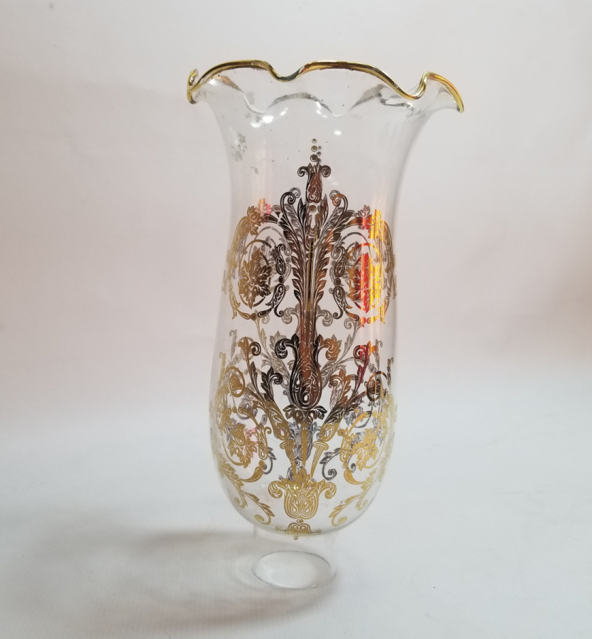 ÜZERİ ALTIN VARAKLI ANTİKA GAZ LAMBASI CAMI