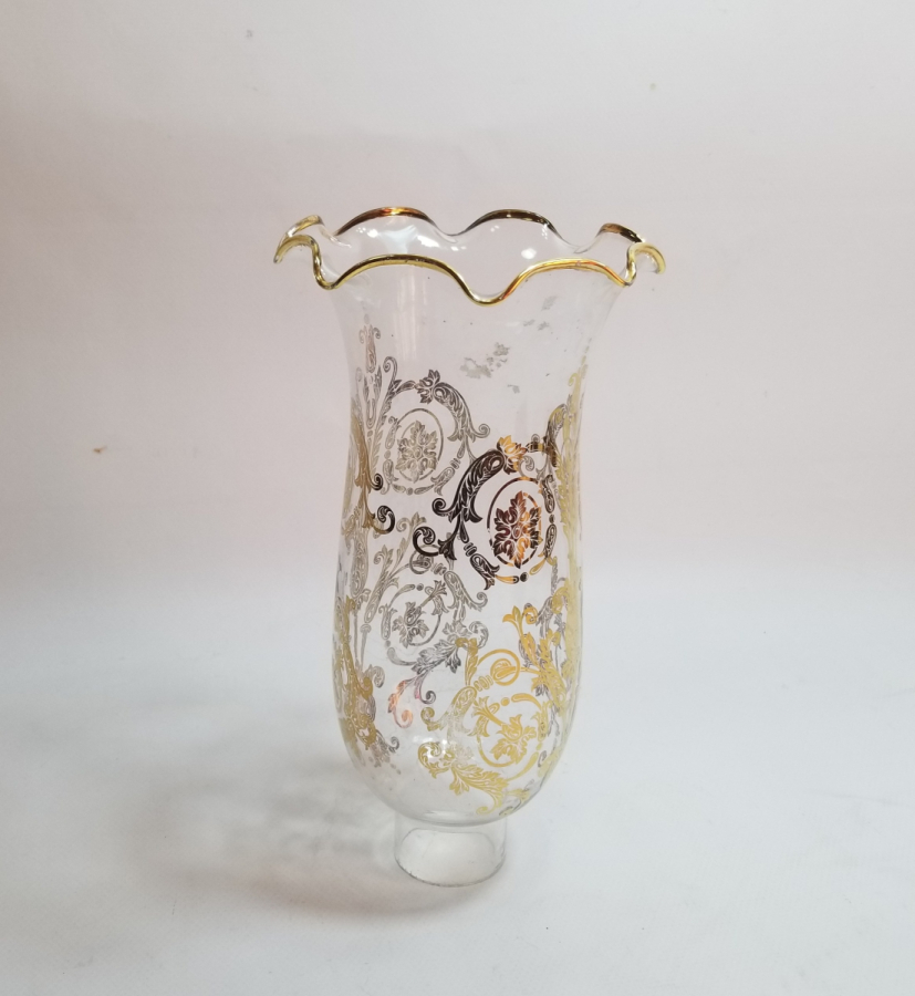 ÜZERİ ALTIN VARAKLI ANTİKA GAZ LAMBASI CAMI