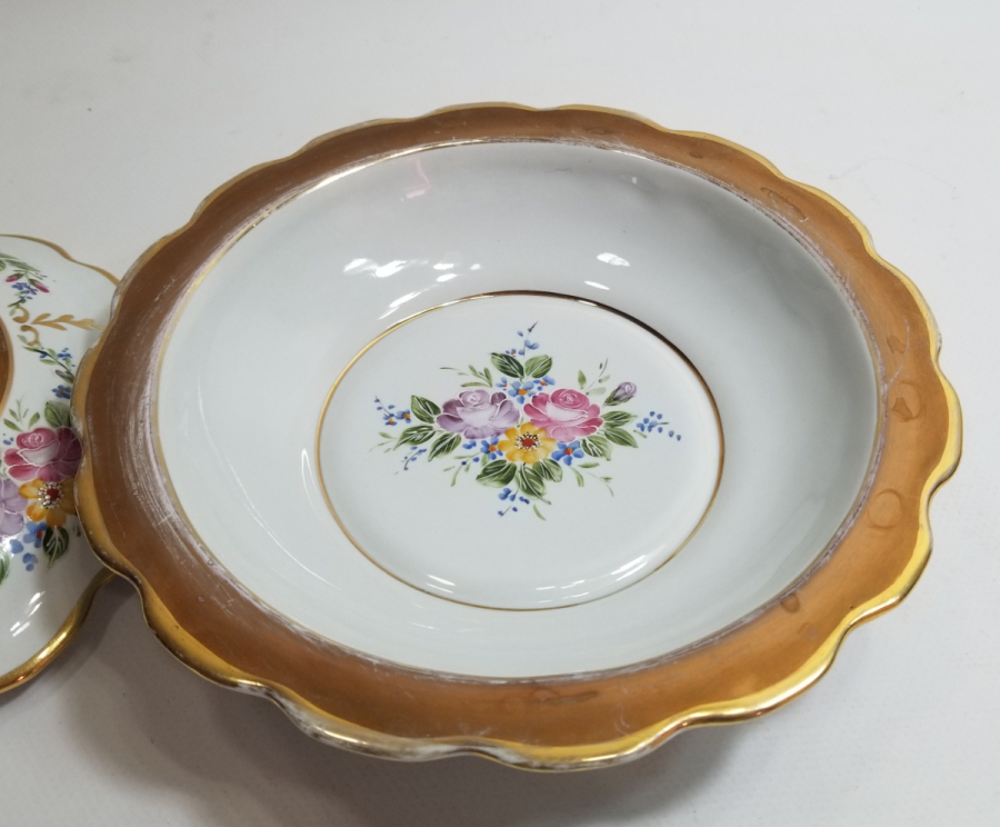 OSMANLI DÖNEMİ EL BOYAMA İŞÇİLİKLİ VE ALTIN VARAKLI NADİR KAPAKLI PORSELEN KASE - YEMİŞLİK