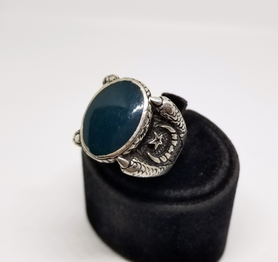 KARTAL PENÇESİ FORMUNDA YAPILMIŞ AY YILDIZLI GÜMÜŞ YÜZÜK