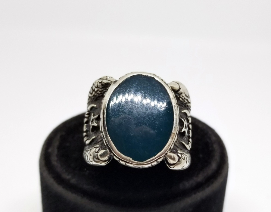 KARTAL PENÇESİ FORMUNDA YAPILMIŞ AY YILDIZLI GÜMÜŞ YÜZÜK