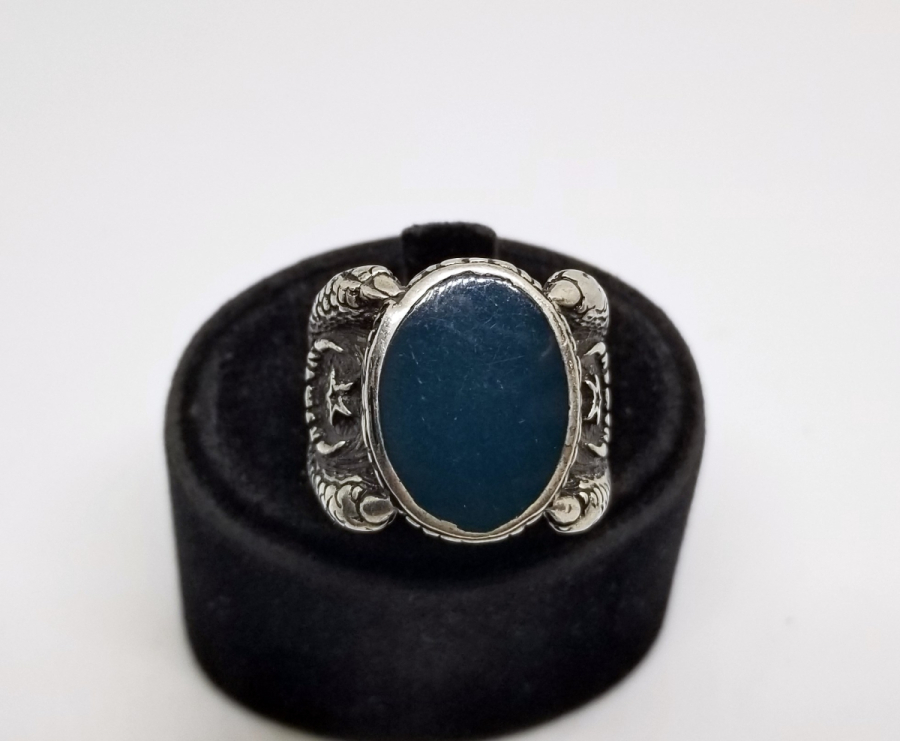 KARTAL PENÇESİ FORMUNDA YAPILMIŞ AY YILDIZLI GÜMÜŞ YÜZÜK