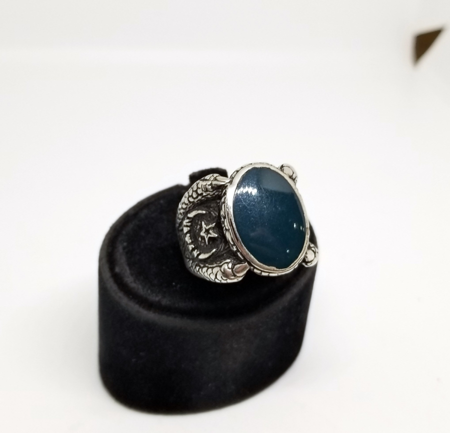 KARTAL PENÇESİ FORMUNDA YAPILMIŞ AY YILDIZLI GÜMÜŞ YÜZÜK