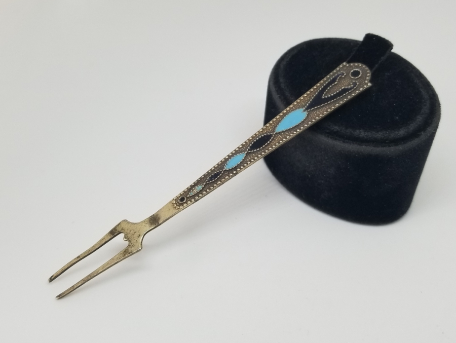 ORAK ÇEKİÇ DAMGALI ANTİKA MİNELİ RUS GÜMÜŞ PEYNİR ÇATALI