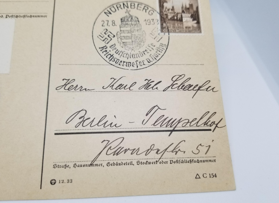 ÜZERİ GAMALI HAÇ DAMGALI VE PULLU 2. DÜNYA SAVAŞI DÖNEMİ NAZİ KARTPOSTAL