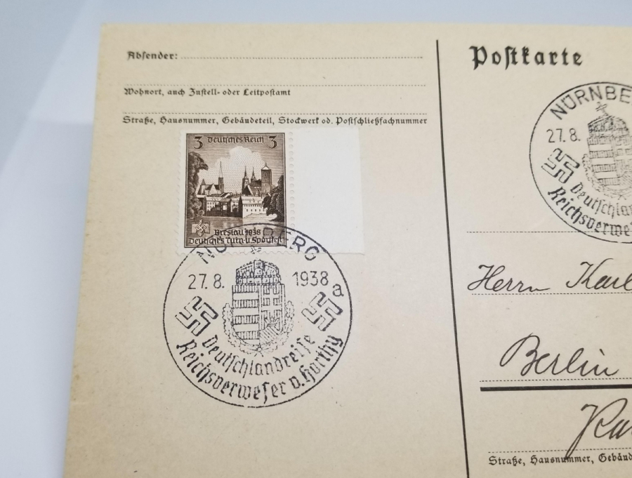 ÜZERİ GAMALI HAÇ DAMGALI VE PULLU 2. DÜNYA SAVAŞI DÖNEMİ NAZİ KARTPOSTAL