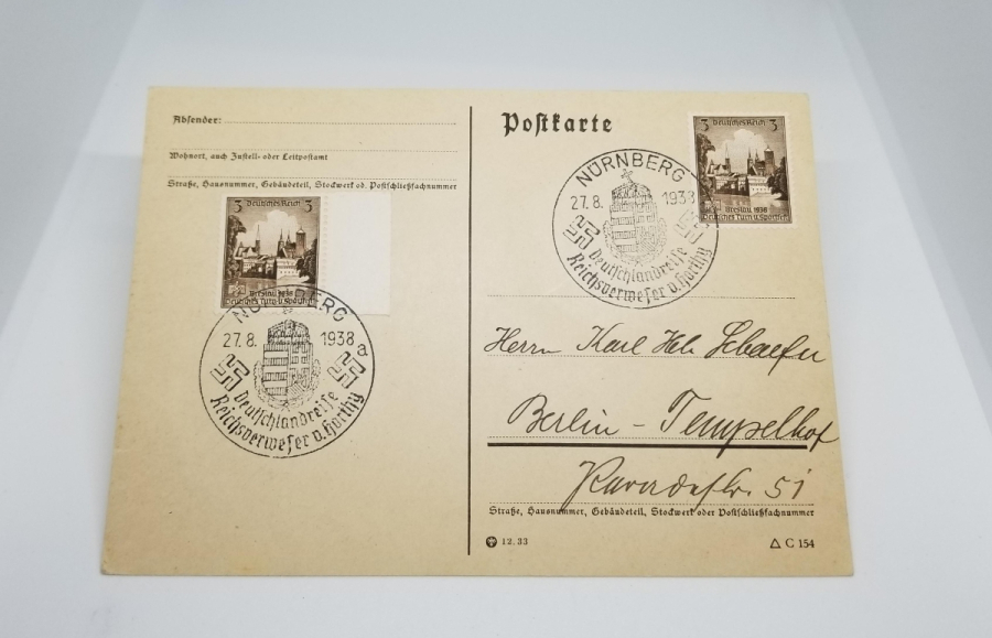 ÜZERİ GAMALI HAÇ DAMGALI VE PULLU 2. DÜNYA SAVAŞI DÖNEMİ NAZİ KARTPOSTAL