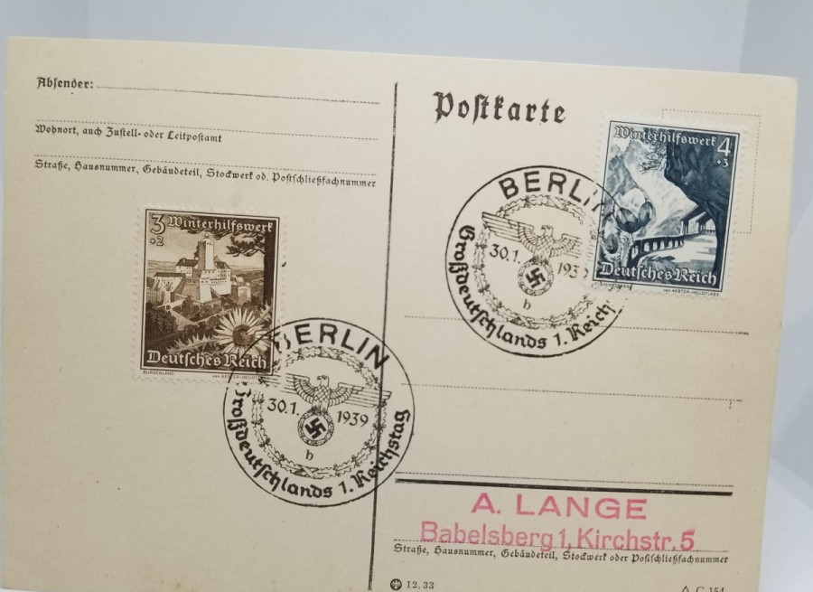 ÜZERİNDE GAMALI HAÇ DAMGASII BULUNAN 2. DÜNYA SAVAŞI DÖNEMİ NAZİ KARTPOSTAL