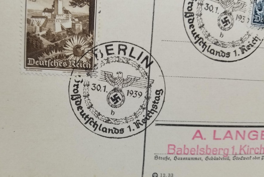 ÜZERİNDE GAMALI HAÇ DAMGASII BULUNAN 2. DÜNYA SAVAŞI DÖNEMİ NAZİ KARTPOSTAL