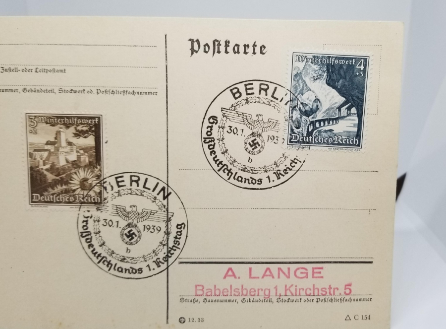 ÜZERİNDE GAMALI HAÇ DAMGASII BULUNAN 2. DÜNYA SAVAŞI DÖNEMİ NAZİ KARTPOSTAL