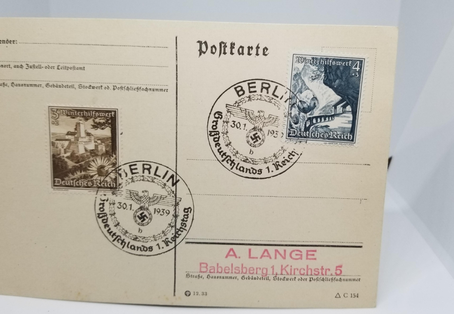 ÜZERİNDE GAMALI HAÇ DAMGASII BULUNAN 2. DÜNYA SAVAŞI DÖNEMİ NAZİ KARTPOSTAL