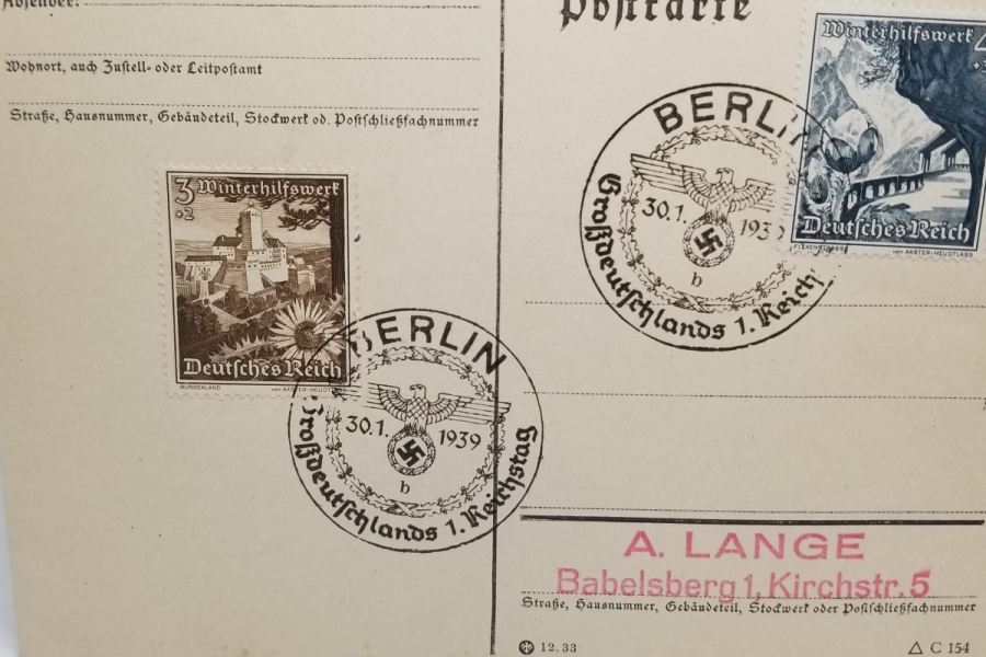 ÜZERİNDE GAMALI HAÇ DAMGASII BULUNAN 2. DÜNYA SAVAŞI DÖNEMİ NAZİ KARTPOSTAL