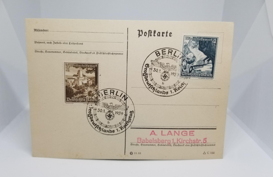 ÜZERİNDE GAMALI HAÇ DAMGASII BULUNAN 2. DÜNYA SAVAŞI DÖNEMİ NAZİ KARTPOSTAL