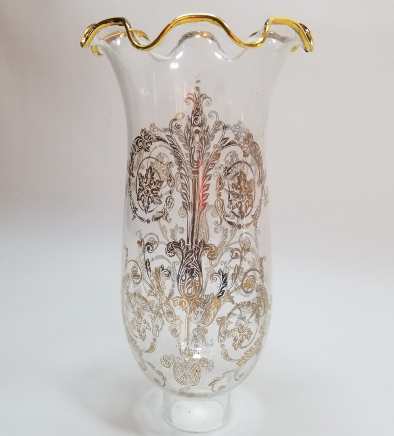 ÜZERİ ALTIN VARAKLI ANTİKA GAZ LAMBASI CAMI