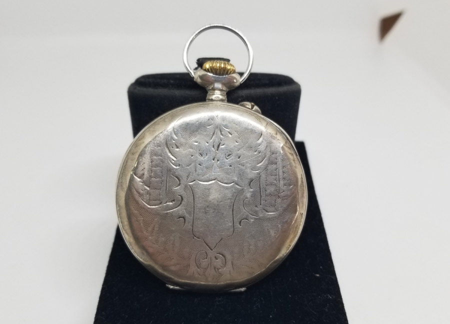 KADRANI ALTIN BEZEMELİ ARKADAN KURMALI GÜMÜŞ KASA ANTİKA CEP SAATİ