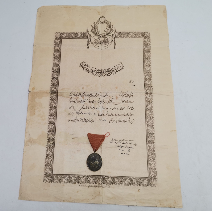 OSMANLICA YAZILI İSTİKLAL MADALYASI VE BERATI