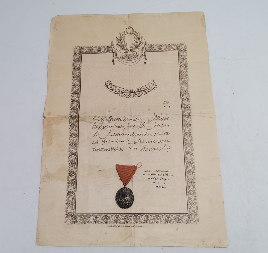 OSMANLICA YAZILI İSTİKLAL MADALYASI VE BERATI